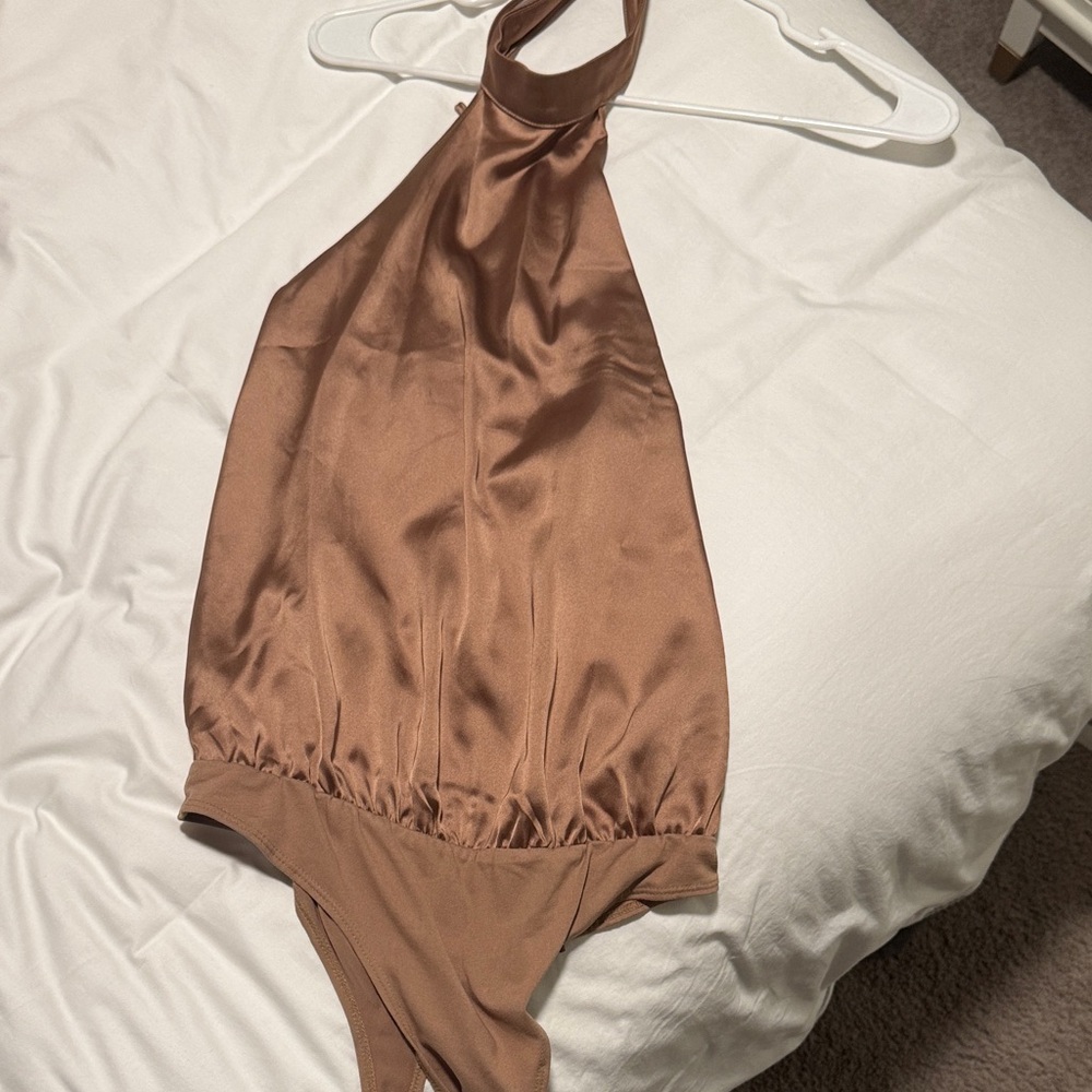 Sleek Brown Halter Bodysuit
